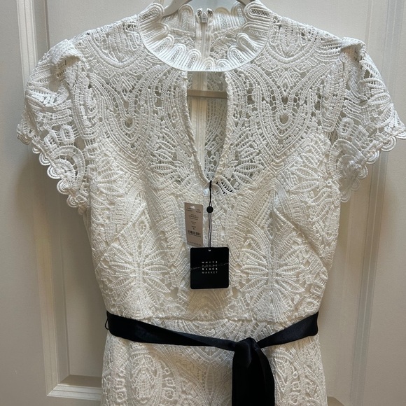 White House Black Market Lace Midi Dress with Black Sash. Size 8 - Picture 2 of 7